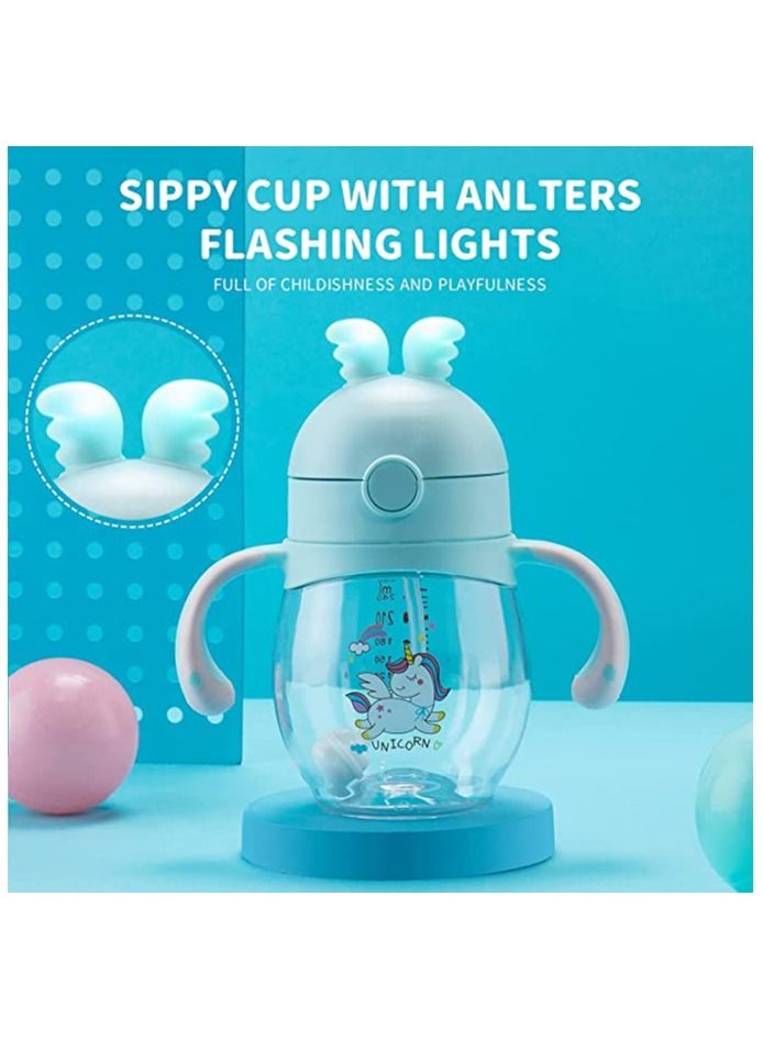 شو وو Baby Bottles, Sippy Cup with Flashing Lights, 260ML Kids Water Bottle Toddler Cups Weighted Straw Spill Proof Leak-Proof Removable Handles for Toddlers Fun Gifts Boys (Blue) - Image 4