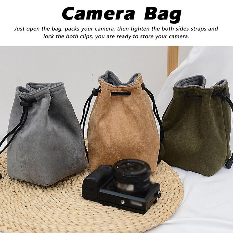 Dslr Camera Bag: Green Size M Ultra Soft Faux Suede - Compact Space-saving Camera Bag for Travel Photography Enthusiasts, Camera Gear Storage - Image 5