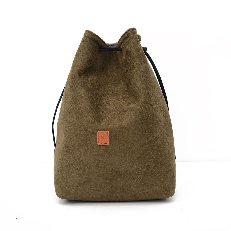Dslr Camera Bag: Green Size M Ultra Soft Faux Suede - Compact Space-saving Camera Bag for Travel Photography Enthusiasts, Camera Gear Storage - Image 1