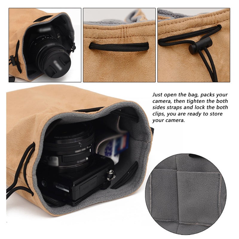 Dslr Camera Bag: Green Size M Ultra Soft Faux Suede - Compact Space-saving Camera Bag for Travel Photography Enthusiasts, Camera Gear Storage - Image 3