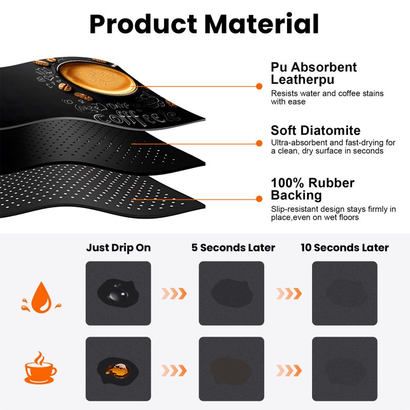AOHMPT Coffee Mat 17"x32" - Extra Large Absorbent Non Slip Dish Drying Mat,Coffee Bar Accessories,Kitchen Counter Protector for Coffeemaker, Sink, Dining Decor - Image 3