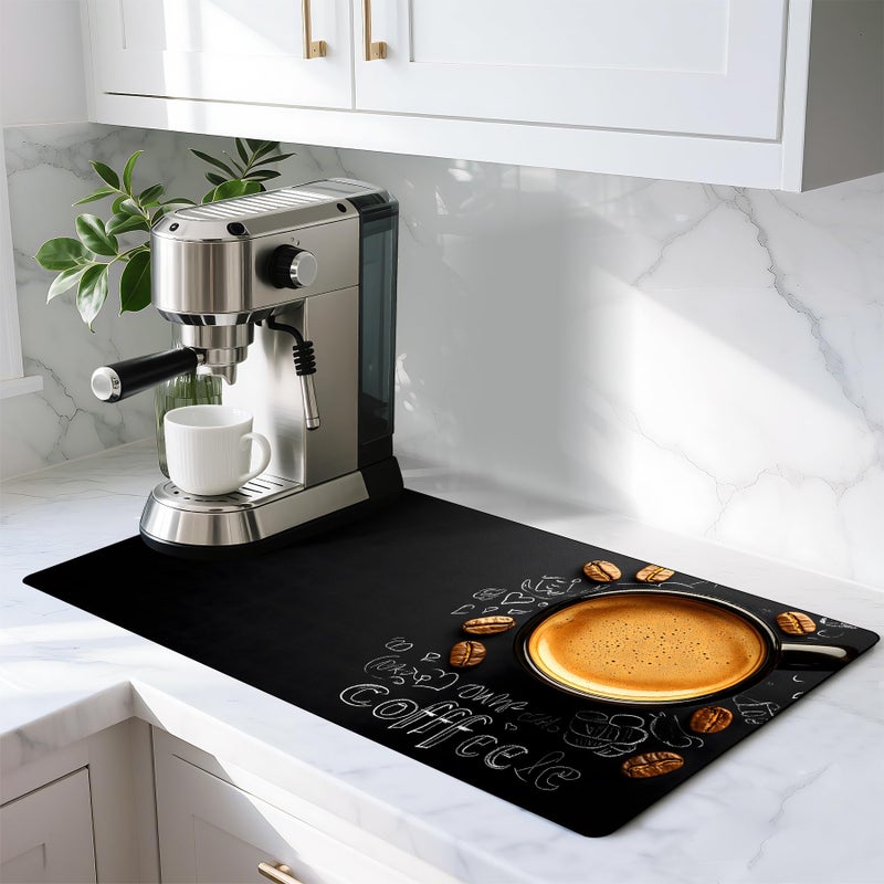 AOHMPT Coffee Mat 17"x32" - Extra Large Absorbent Non Slip Dish Drying Mat,Coffee Bar Accessories,Kitchen Counter Protector for Coffeemaker, Sink, Dining Decor - Image 1
