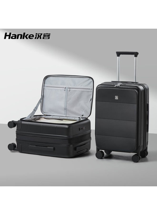 Hanke أمتعة قابلة للتوسيع عربة رجالي حقيبة 83l سعة كبيرة رمز السفر حالة 24 بوصة السوداء الجانبية فتح غطاء - Image 4