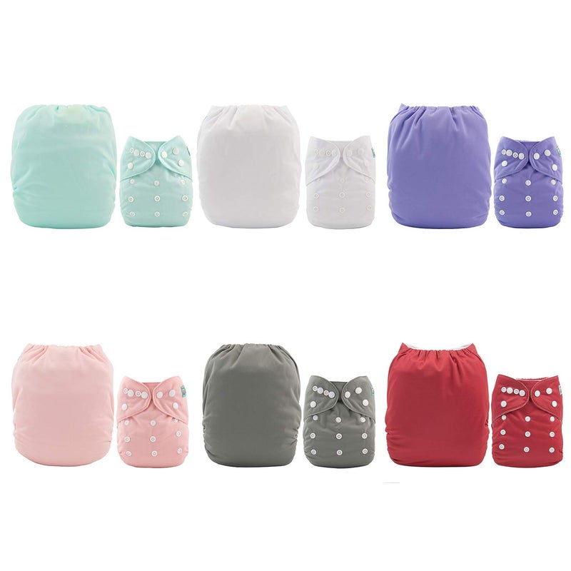 ALVABABY 6 Pack Cloth Diaper with 12 Inserts One Size Adjustable Washable Reusable Diaper Cover for Baby Girls and Boys - Image 2