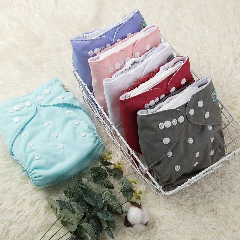 ALVABABY 6 Pack Cloth Diaper with 12 Inserts One Size Adjustable Washable Reusable Diaper Cover for Baby Girls and Boys - Image 4