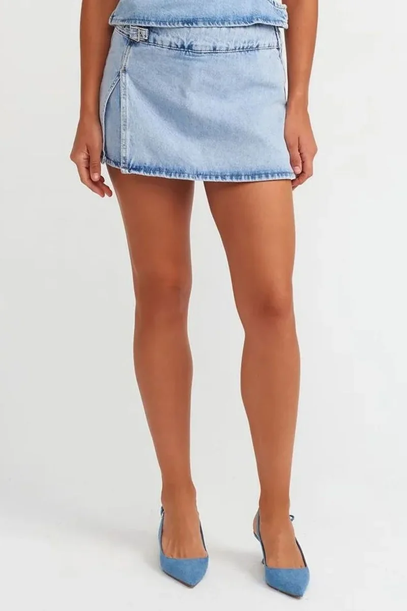 DILVIN Cotton Denim Mini A-Line Skirt