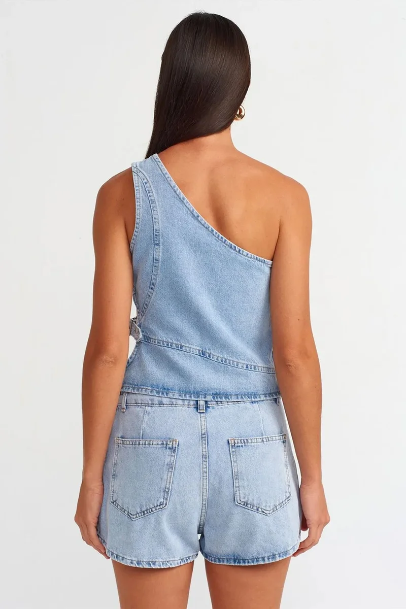 Dilvin Light Blue Denim DILVIN Cotton Denim Mini A-Line Skirt for Women | Best Price UAE