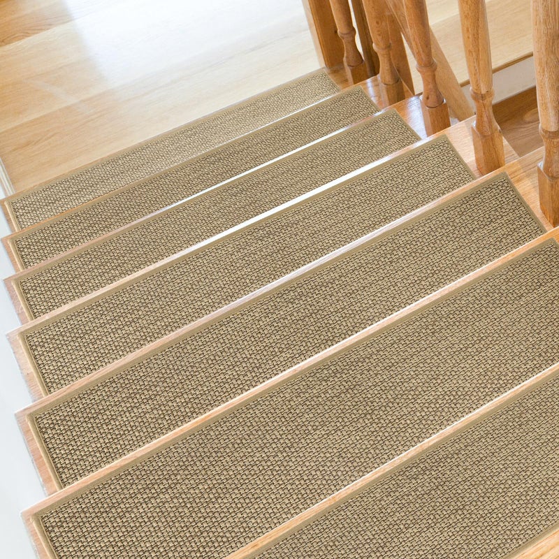 SMILOOL Stair Treads Non Slip for Wooden Steps Indoor 9" x 36" 15 Pack Extra Wide Stair Tread Carpet Stairs Runner, Step Pads with Reusable Adhesive for Dogs Kids Elders, Machine Washable, Beige - Image 1