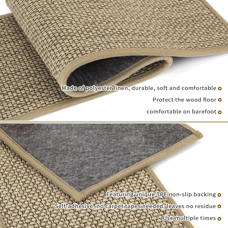 SMILOOL Stair Treads Non Slip for Wooden Steps Indoor 9" x 36" 15 Pack Extra Wide Stair Tread Carpet Stairs Runner, Step Pads with Reusable Adhesive for Dogs Kids Elders, Machine Washable, Beige - Image 3