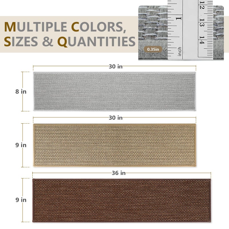 SMILOOL Stair Treads Non Slip for Wooden Steps Indoor 9" x 36" 15 Pack Extra Wide Stair Tread Carpet Stairs Runner, Step Pads with Reusable Adhesive for Dogs Kids Elders, Machine Washable, Beige - Image 2