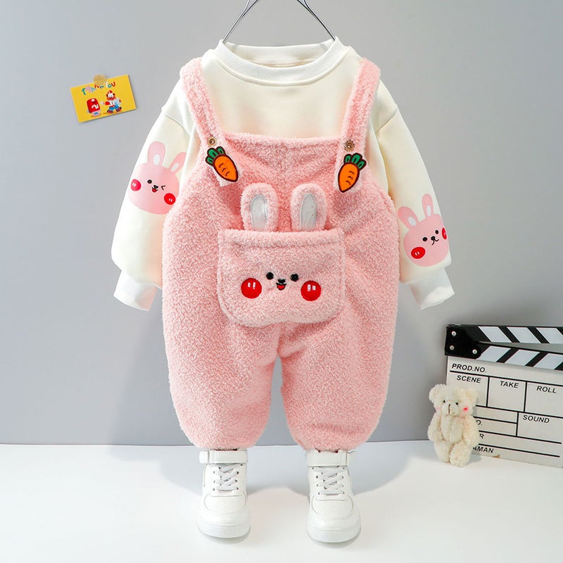 Children'S Long Sleeve Two-Piece Set For Boys And Girls Baby Plus Velvet Padded Cartoon Suspenders Two-Piece Set Hair Generation - Image 4