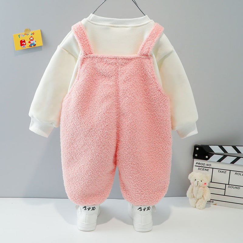 Children'S Long Sleeve Two-Piece Set For Boys And Girls Baby Plus Velvet Padded Cartoon Suspenders Two-Piece Set Hair Generation - Image 5