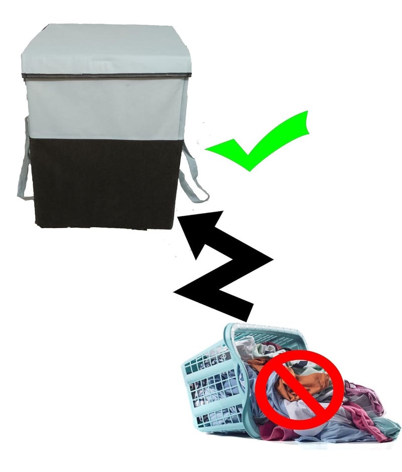 Folding Laundry Basket for Clothes with Lid HandleToys Organiser75 Litre Pack of 1 Black Grey - Image 4