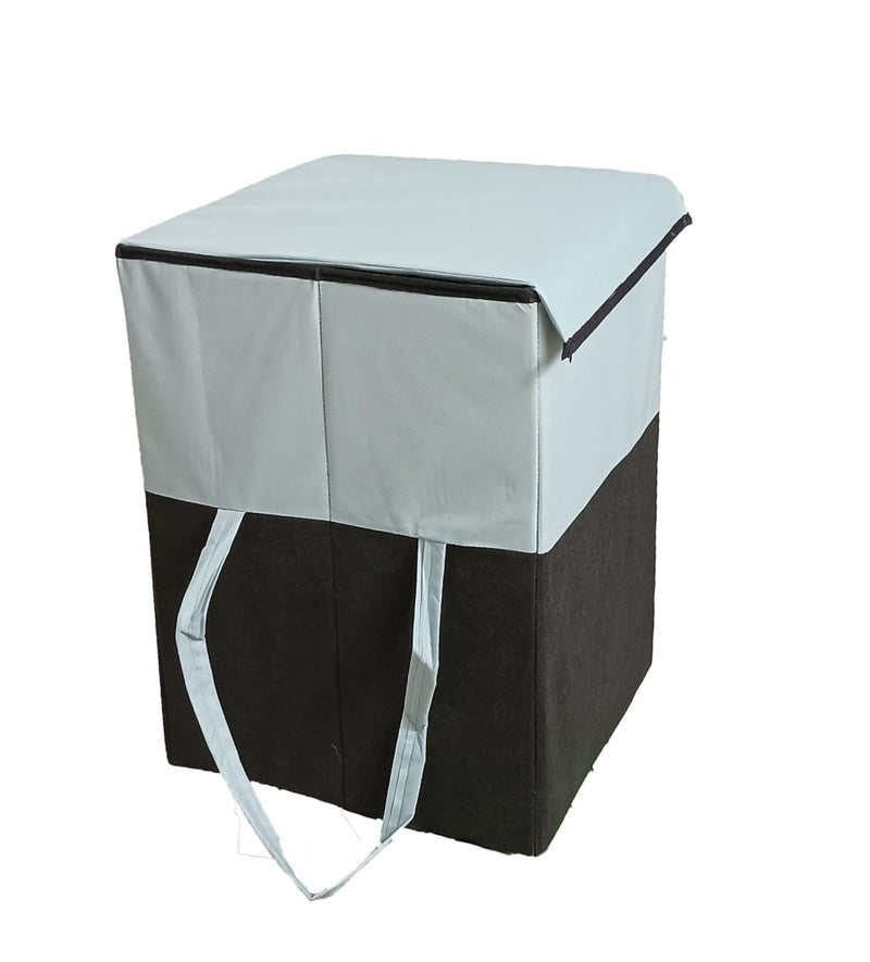 Folding Laundry Basket for Clothes with Lid HandleToys Organiser75 Litre Pack of 1 Black Grey - Image 2