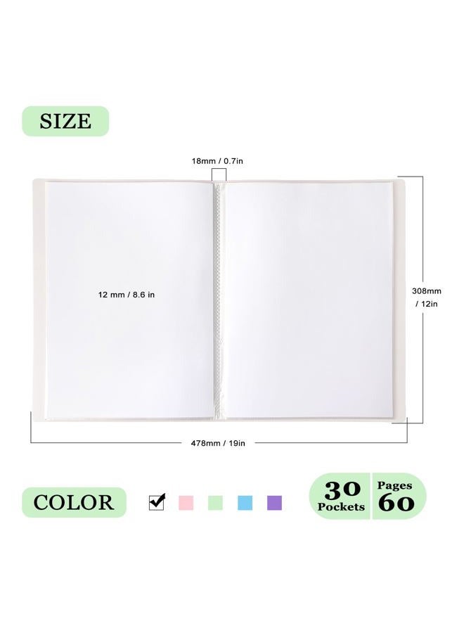 Tamaki Binder with Plastic Sleeves, Heavy Duty Art Portfolio Folder with 30 Pocket Clear Sheet Protectors, Display 60 Pages Book, Presentation Book for Artwork, Organizer Binder, 1 Pack (White) - Image 2