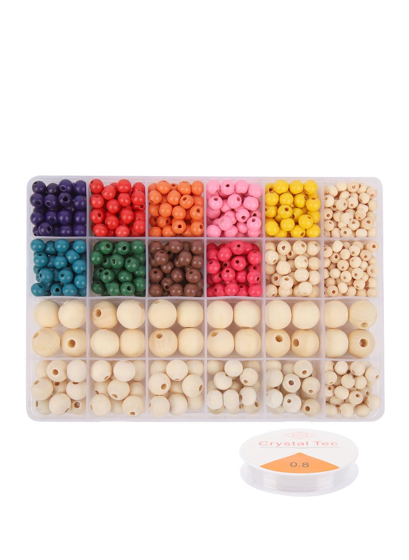 Grab Mantra 650 Pcs Natural Round Wooden And Painted beads Set For DIY Jewelry, Home Decoration Craft  - Image 1