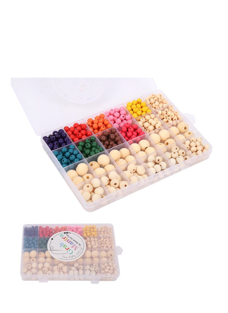 Grab Mantra 650 Pcs Natural Round Wooden And Painted beads Set For DIY Jewelry, Home Decoration Craft  - Image 2