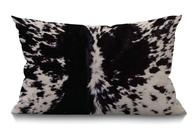 Smooffly Farmhouse Pillow Covers Cowhide Print 12 x 20 Farmhouse Rustic Dcor Lumbar Pillow Covers Black  White Cow Spots Pattern Printed Housewarming Gifts Family Room Dcor