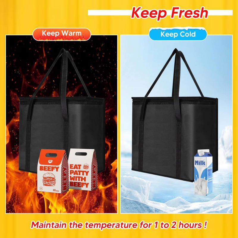 LEIFEOSH Reusable 6 Cup Drink Carrier with Handle and Insulated Bag for Hot and Cold Drink/Food, Foldable Plastic Cup Holder and Large Capacity Insulated Food Bag for Travel and Delivery, Black - Image 5