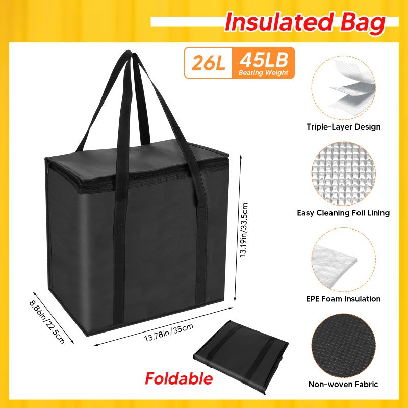 LEIFEOSH Reusable 6 Cup Drink Carrier with Handle and Insulated Bag for Hot and Cold Drink/Food, Foldable Plastic Cup Holder and Large Capacity Insulated Food Bag for Travel and Delivery, Black - Image 3