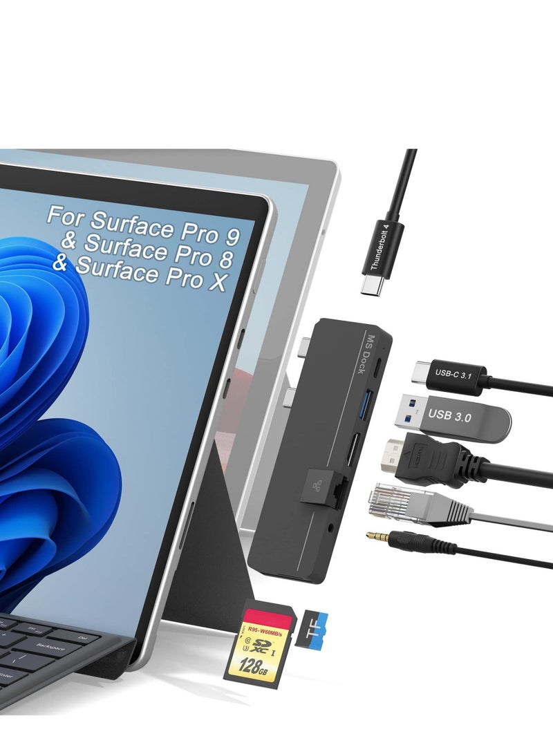 Captaintech USB C Docking Station, Docking Station with 8 Ports, 8 in 2  100W USB C Thunerbolt 4+ 4K HDMI+ USB3.0+ USB-C 3.0+ 100M LAN+ Audio+ SD+ TF Slot USB C Multiport Adapter for Surface Pro 9/Pro 8/Pro X - Image 2