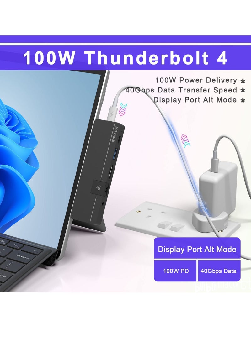 Captaintech USB C Docking Station, Docking Station with 8 Ports, 8 in 2  100W USB C Thunerbolt 4+ 4K HDMI+ USB3.0+ USB-C 3.0+ 100M LAN+ Audio+ SD+ TF Slot USB C Multiport Adapter for Surface Pro 9/Pro 8/Pro X - Image 4