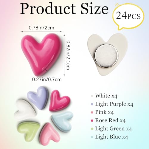EMUTOL 24Pcs Heart Fridge Magnets, Love Heart Refrigerator Magnets, Cute Decorative Magnets Lovely Fun Magnets, Colorful Hearts Magnetic Magnets, Small 3D Magnets for Fridge Locker Kitchen Office Whiteboard - Image 2