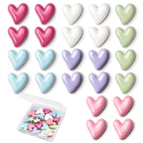 EMUTOL 24Pcs Heart Fridge Magnets, Love Heart Refrigerator Magnets, Cute Decorative Magnets Lovely Fun Magnets, Colorful Hearts Magnetic Magnets, Small 3D Magnets for Fridge Locker Kitchen Office Whiteboard - Image 1