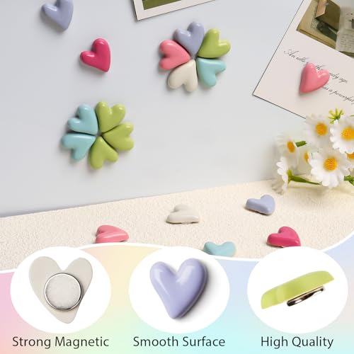 EMUTOL 24Pcs Heart Fridge Magnets, Love Heart Refrigerator Magnets, Cute Decorative Magnets Lovely Fun Magnets, Colorful Hearts Magnetic Magnets, Small 3D Magnets for Fridge Locker Kitchen Office Whiteboard - Image 4