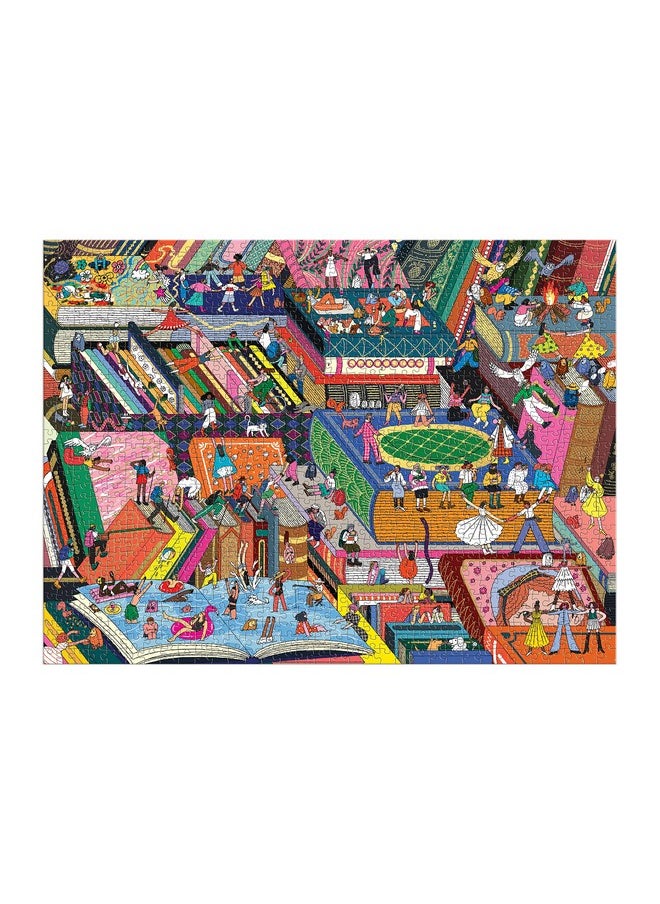 Galison Galison Novel Neighborhood - 1000 Piece Foil Puzzle with Bright and Bold Literature and Iconic Books Artwork with Gold Foil Accents for Adults and Families  - Image 1