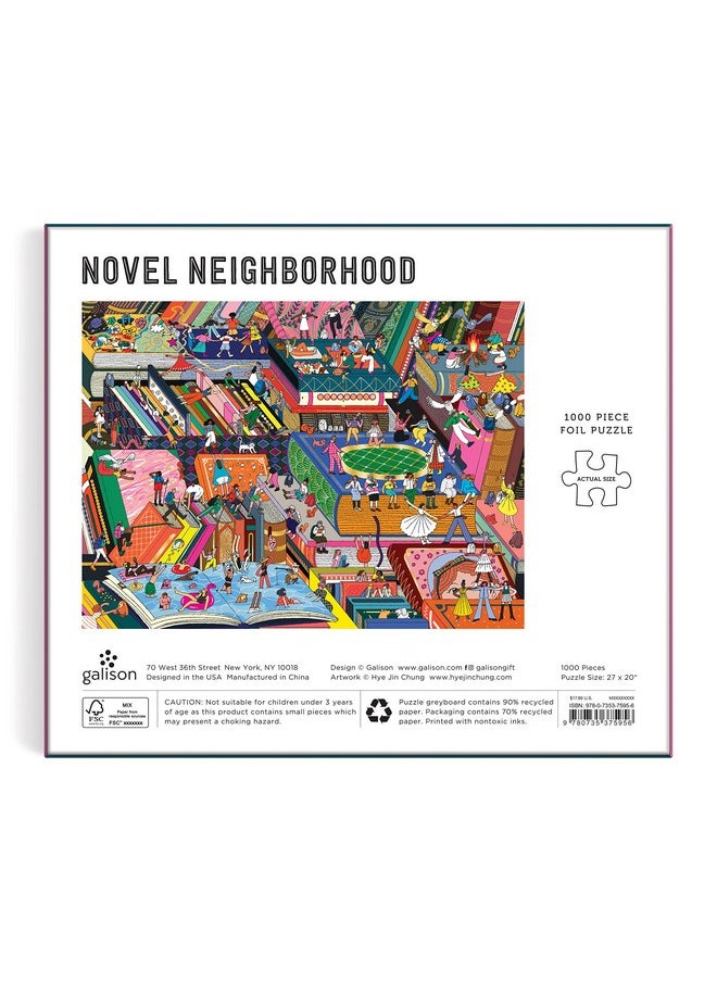 Galison Galison Novel Neighborhood - 1000 Piece Foil Puzzle with Bright and Bold Literature and Iconic Books Artwork with Gold Foil Accents for Adults and Families  - Image 3