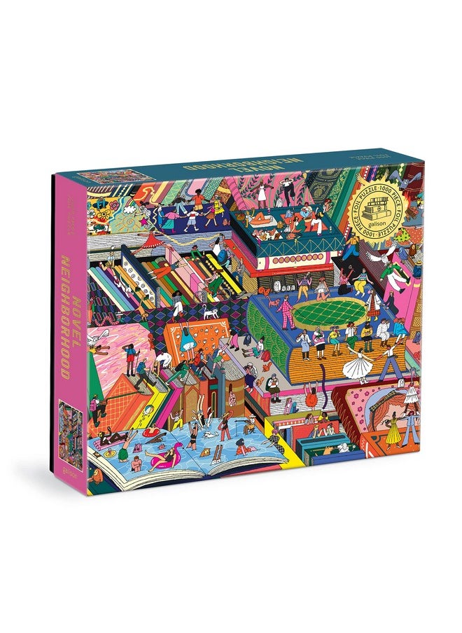 Galison Galison Novel Neighborhood - 1000 Piece Foil Puzzle with Bright and Bold Literature and Iconic Books Artwork with Gold Foil Accents for Adults and Families  - Image 2