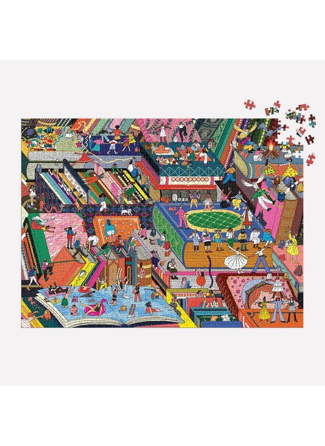 Galison Galison Novel Neighborhood - 1000 Piece Foil Puzzle with Bright and Bold Literature and Iconic Books Artwork with Gold Foil Accents for Adults and Families  - Image 4