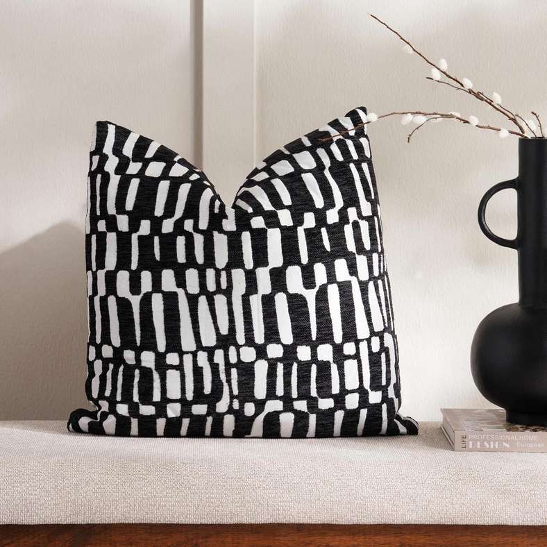 Chesed Chenile Jarquard Filled Cushion 45x45cm - Black