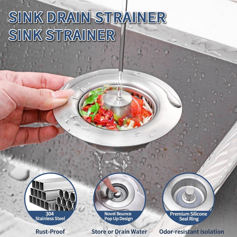WERMARS 3-in-1 Kitchen Sink Drain Strainer - Pop Up Sink Stopper, Stainless Steel Sink Drain Strainer, Kitchen Sink Stopper & Drain Plug with Anti-Clogging Basket,Sink Strainer Fits US Standard 3-1/2'' Drains - Image 2