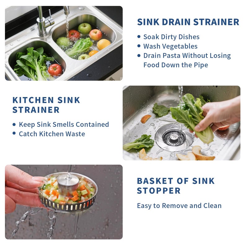 WERMARS 3-in-1 Kitchen Sink Drain Strainer - Pop Up Sink Stopper, Stainless Steel Sink Drain Strainer, Kitchen Sink Stopper & Drain Plug with Anti-Clogging Basket,Sink Strainer Fits US Standard 3-1/2'' Drains - Image 5