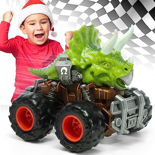Oriate Cool Design Dinosaur Monster Truck Friction Powered 1Pack Triceratops with Mech Armor Push and Go Car Racing Combat Kids Games ATV Trucks Dino Toys for Children Birthday Gift 209G1 - Image 1