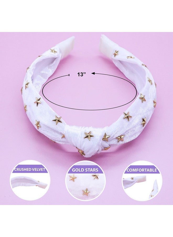 FROG SAC Star Studded Knot Headband For Girls White Knotted Headbands For Kids Cute Stud Hair Bands Little Girl Velvet Hair Accessories Gold Stars Hairband No Slip Fashion Head Band  - Image 4