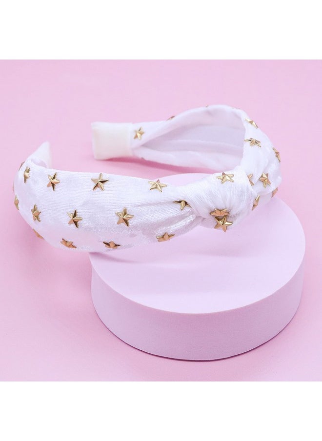 FROG SAC Star Studded Knot Headband For Girls White Knotted Headbands For Kids Cute Stud Hair Bands Little Girl Velvet Hair Accessories Gold Stars Hairband No Slip Fashion Head Band  - Image 5