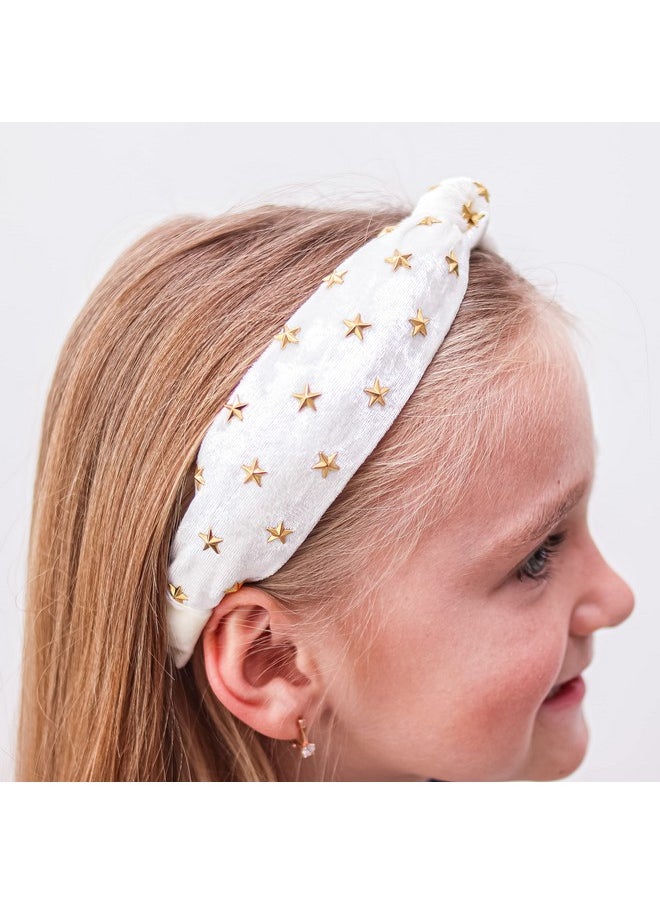 FROG SAC Star Studded Knot Headband For Girls White Knotted Headbands For Kids Cute Stud Hair Bands Little Girl Velvet Hair Accessories Gold Stars Hairband No Slip Fashion Head Band  - Image 2