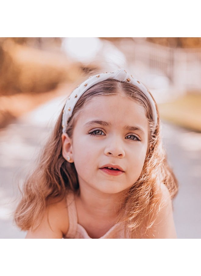 FROG SAC Star Studded Knot Headband For Girls White Knotted Headbands For Kids Cute Stud Hair Bands Little Girl Velvet Hair Accessories Gold Stars Hairband No Slip Fashion Head Band  - Image 3