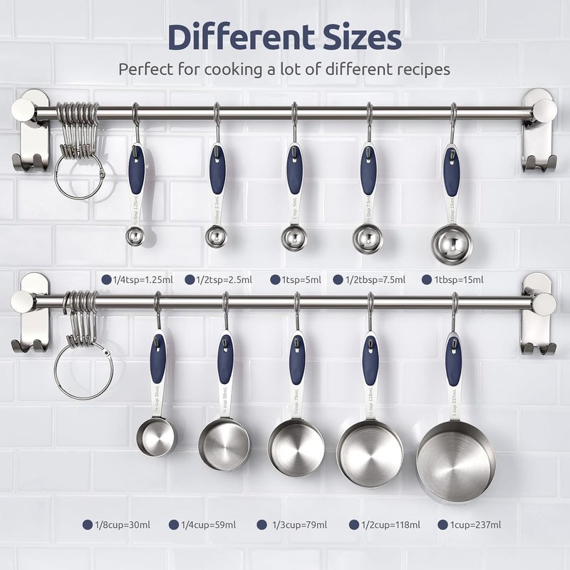 U-Taste Measuring Cups and Spoons: 18/8 Stainless Steel Heavy Duty Metal Kitchen Baking Cooking Food Measure Gadgets, 5 Cups 5 Spoons for Dry and Liquid Ingredient (Set of 10, Midnight Blue) - Image 2
