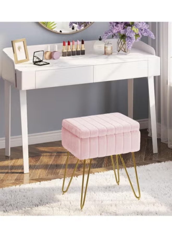 Makeup Table | Makeup Chair with Storage | Footstool | Makeup Storage Chair | Dressing Table Stool | Hidden Storage Box | coffee table|Pink | For Girls' Rooms - Image 3
