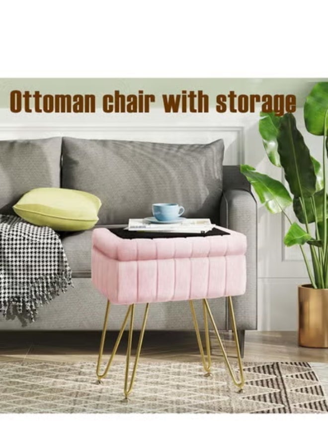 Makeup Table | Makeup Chair with Storage | Footstool | Makeup Storage Chair | Dressing Table Stool | Hidden Storage Box | coffee table|Pink | For Girls' Rooms - Image 1