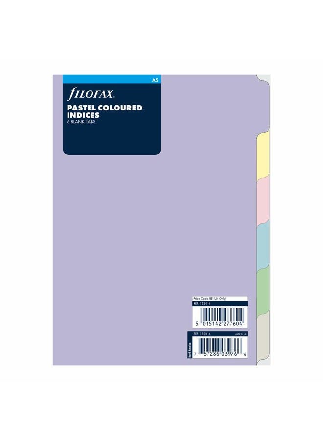 FILOFAX B1326144، إعادة تعبئة منظم فهرس بـ 6 علامات، حجم A5، ألوان باستيل، فارغ - Image 1