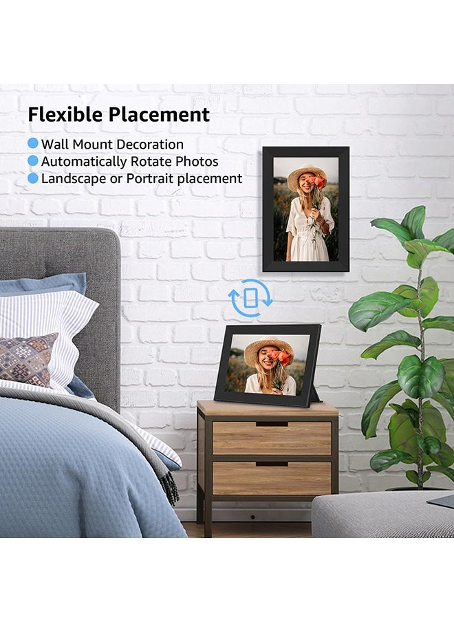 إطار صورة رقمي من Frameo، إطار صور رقمي بعرض شرائح WiFi مع شاشة لمس IPS مقاس 10.1 بوصة، تحميل من الهاتف إلى إطار رقمي سعة 32 جيجابايت، صور دوارة ذكية عبر إطار صورة إلكتروني أبيض، هدية