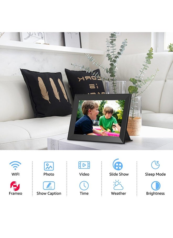 إطار صورة رقمي من Frameo، إطار صور رقمي بعرض شرائح WiFi مع شاشة لمس IPS مقاس 10.1 بوصة، تحميل من الهاتف إلى إطار رقمي سعة 32 جيجابايت، صور دوارة ذكية عبر إطار صورة إلكتروني أبيض، هدية