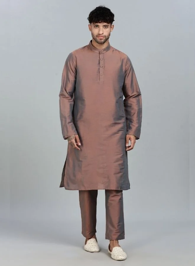 Abhishti  Brown Kurta Pant with Woven Design Bandi Set  | Best Price UAE