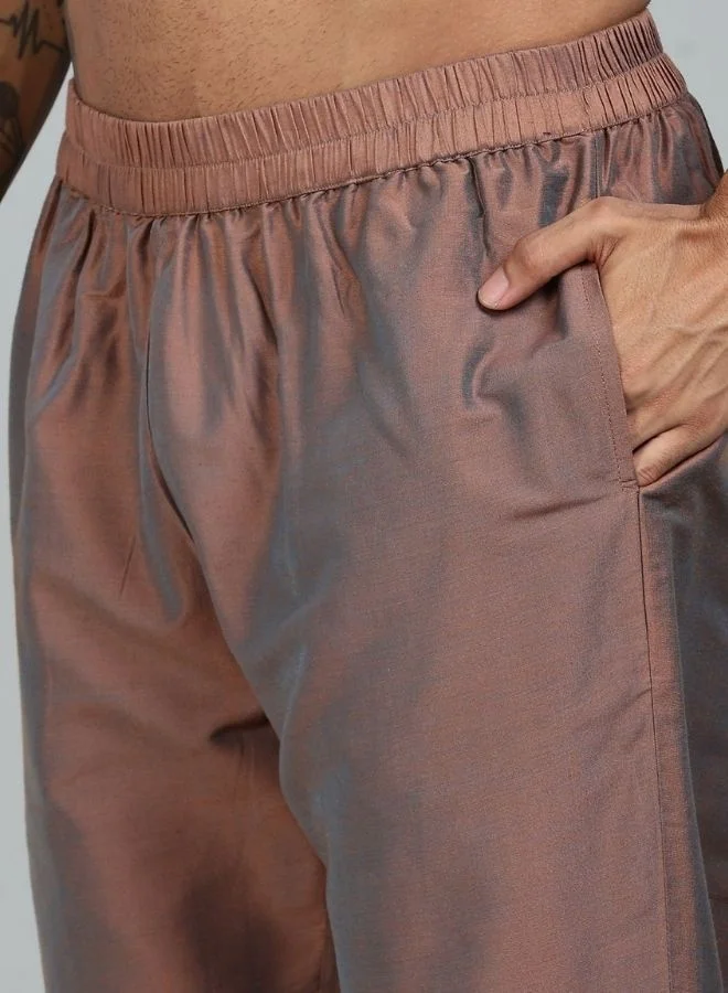 Abhishti  Brown Kurta Pant with Woven Design Bandi Set  | Best Price UAE