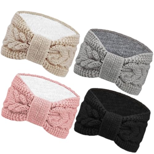 Chalier Warm Winter Headbands for Women Cable Crochet Turban Ear Warmer Headband with Plush, Twist Multicolour 3(4 Pack) - Image 1